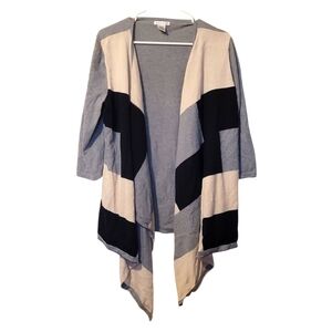 Hannah Colorblock Black, Gray, And Cream Open Front Cardigan Size XL